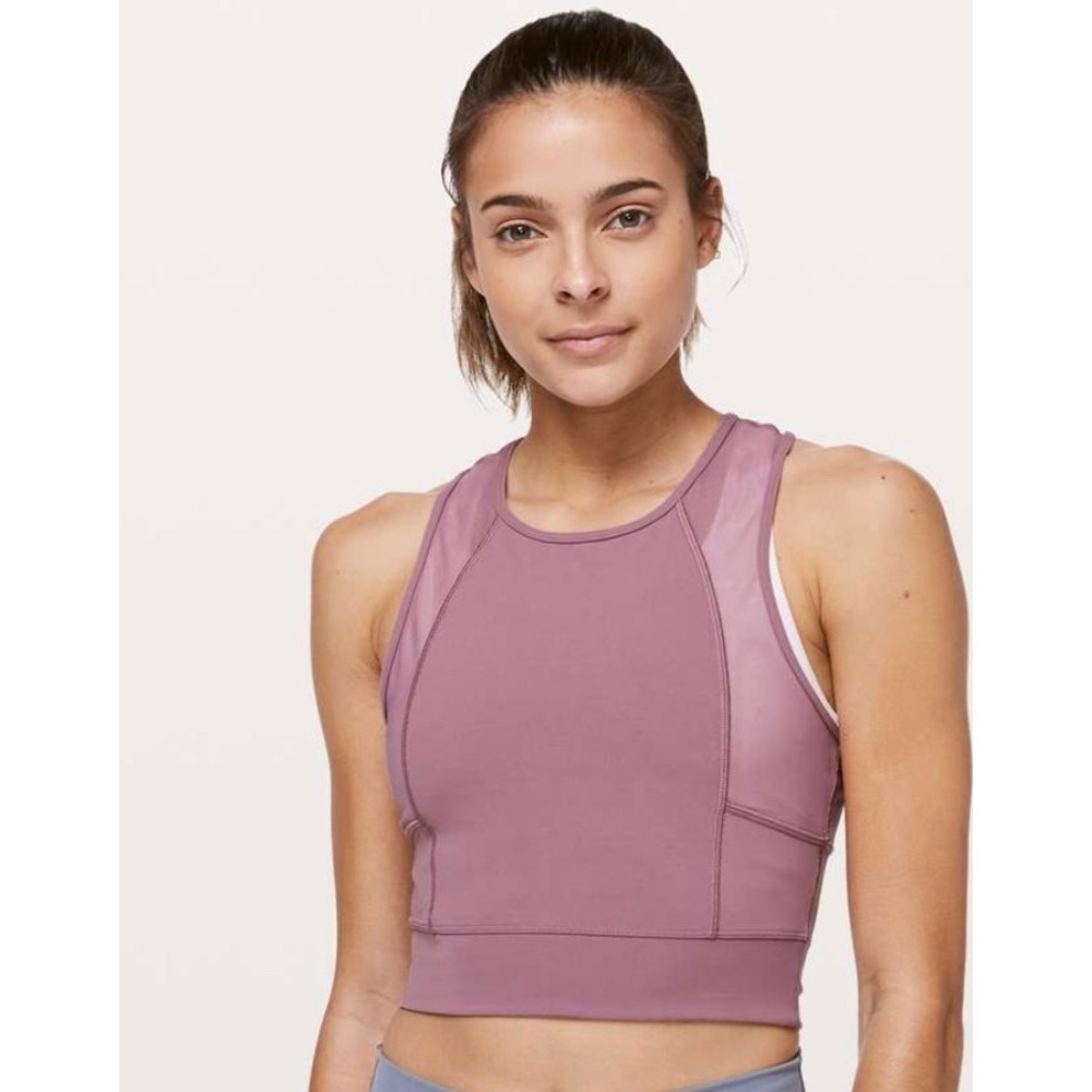 Lululemon Laser Speed Train Tank Top High Neck Mesh Racerback Figue Rose Pink 8